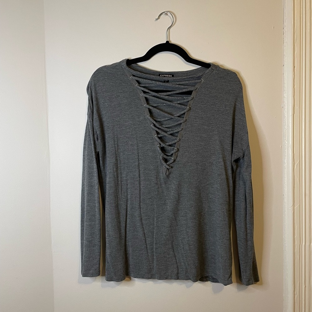 Grey Long Sleeve V Neck